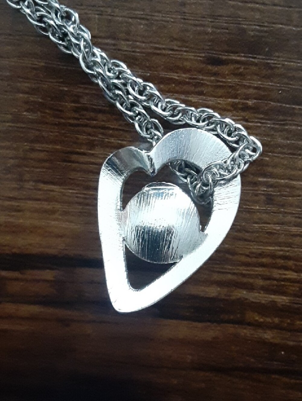 Silver Tone Heart Pendant Necklace with Pearl Bead - Picture 2 of 5